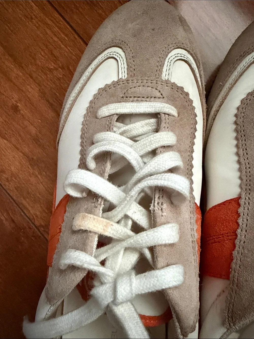 Woman’s Tory Burch Classic Casual Sneakers in White, Beige & Orange